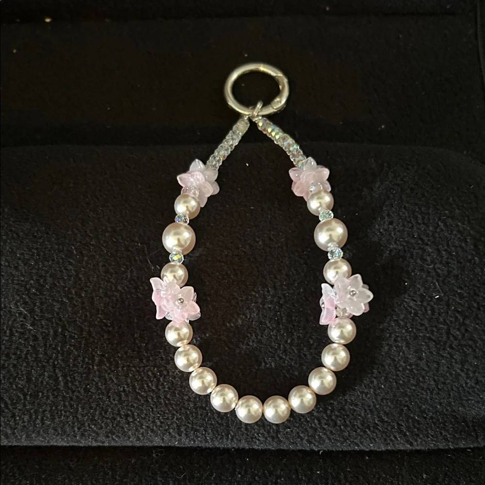 Pearl and Pink Flower Phone Charm